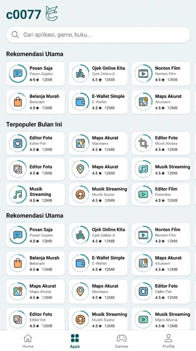 Tampilan katalog aplikasi c0077